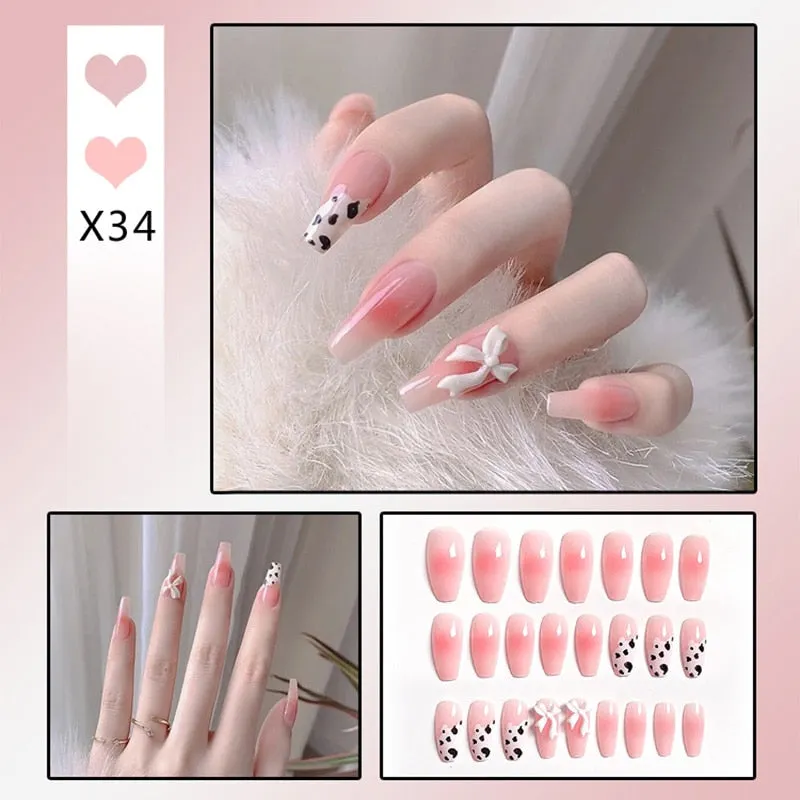 24pcs Butterfly decorated false nails Removable Long Paragraph Fashion Manicure press on nail tips full cover acrylic for girls-Nail Inspo