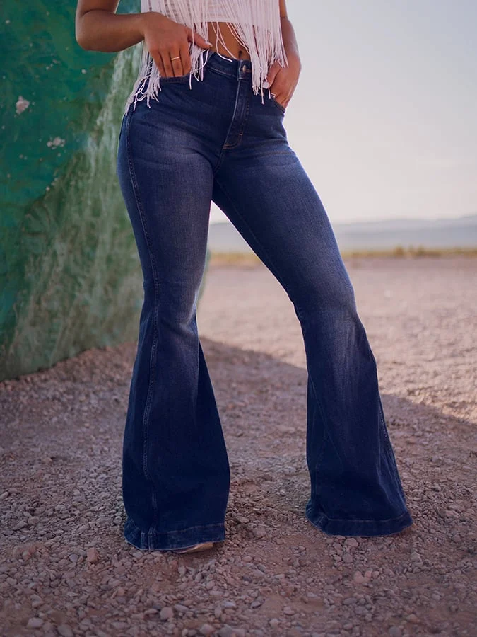 Western-Inspired Casual Flared Jeans