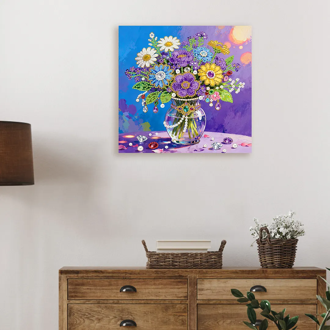 Vase DIY Pearl Painting Kit for Adults Gift Home Wall Decor 25x25cm With Frame