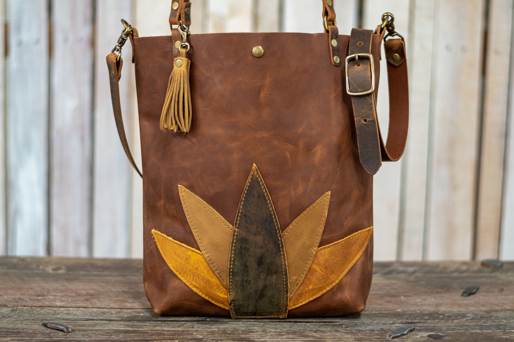 Classic Leather Botanical Tote Bag | Handmade Leather Purse | Large Leather Handbag | The Tall Tote Botanical