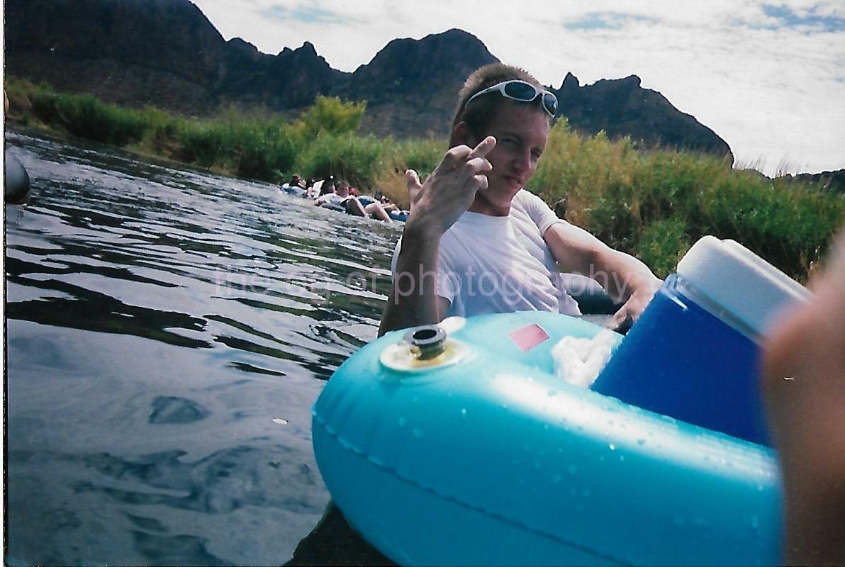 FOUND Photo Poster painting Color RIVER FINGER Original Snapshot FLIPPING THE BIRD 112 24 O