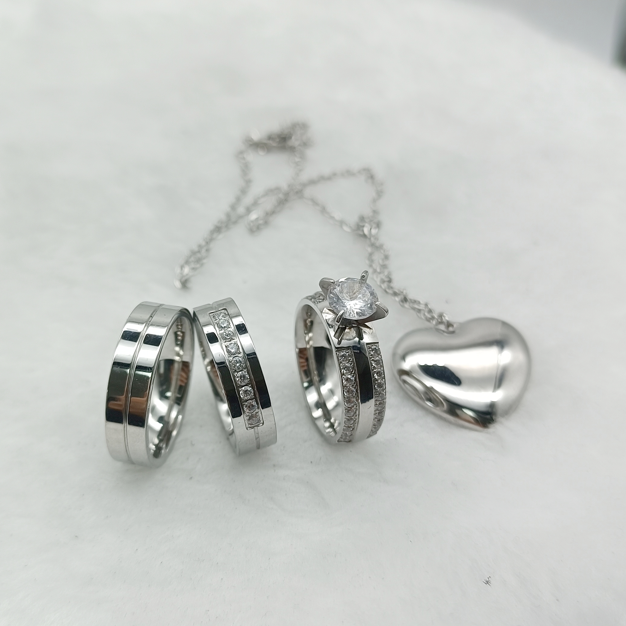 Pendant Blue Cubic Zirconia Necklace Finger Ring Jewelry Sets Wholesale 18k Gold Plated Wedding Engagement Bridal Rings Couples