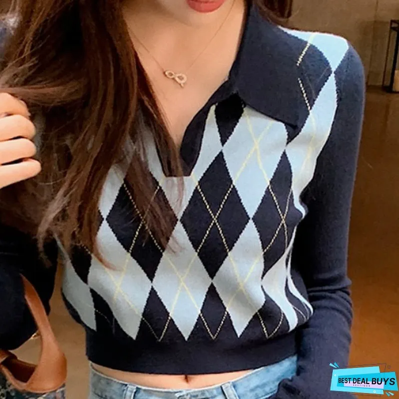 Back To College Autumn Knitted Jumper Sweater V-neck Pullover New Fashion Sweater College Style Sweaters Bottoms Clothes Pull Femme 16474