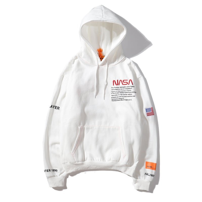 Oversize NASA Hoodie Letters Embroidery Floral Pullover Hoodie