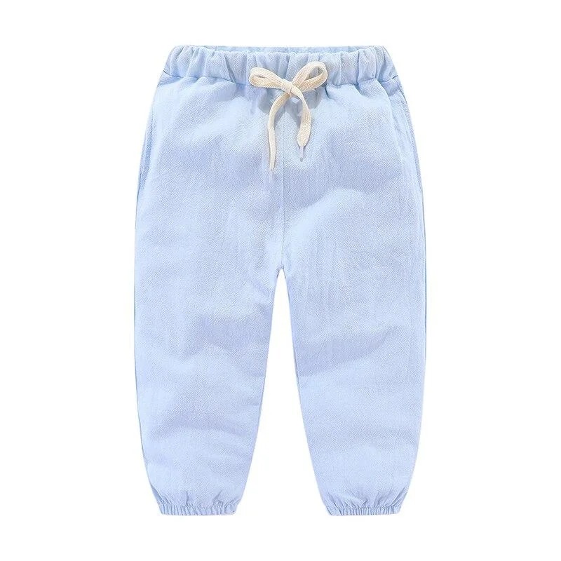 Mudkingdom Solid Color  Linen Children Ankle-length Pants for Baby Boys Baby Casual Trousers