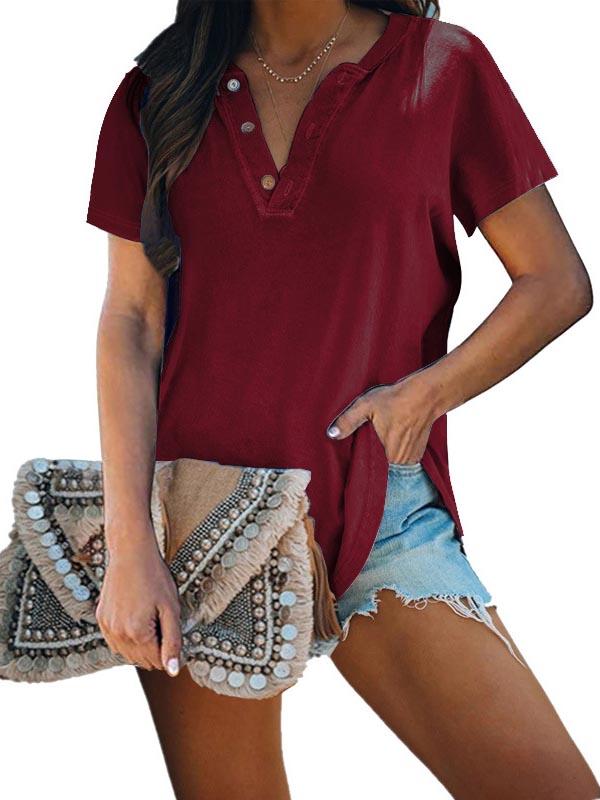 Women Half Sleeve V-neck Solid Color Dress