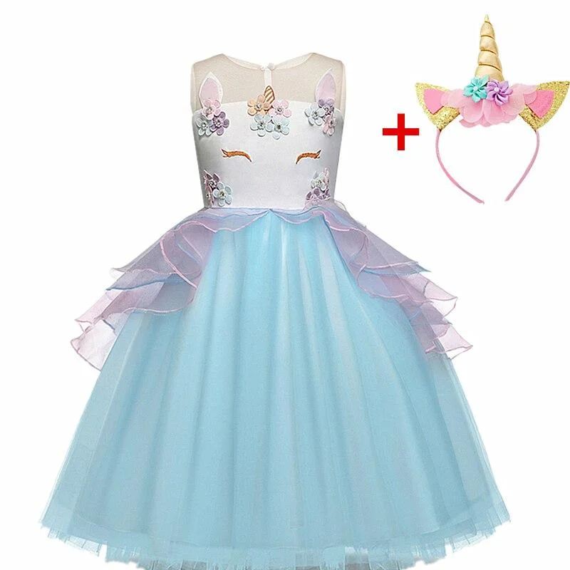 Girls Unicorn Dress Princess Christmas Costume Birthday Party Dress Rainbow New Year Costume Christmas Kids Dresses For Girls