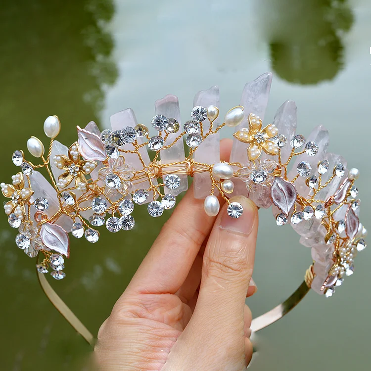 Olivenorma Handmade Flower Headband Natural Crystal Crown