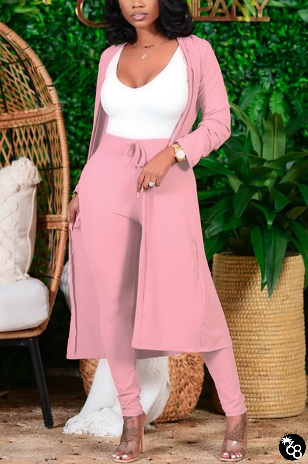 Pink Fashion Casual Solid Cardigan Long Sleeve Two PiecesWithout White T-shirt | 168DEAL