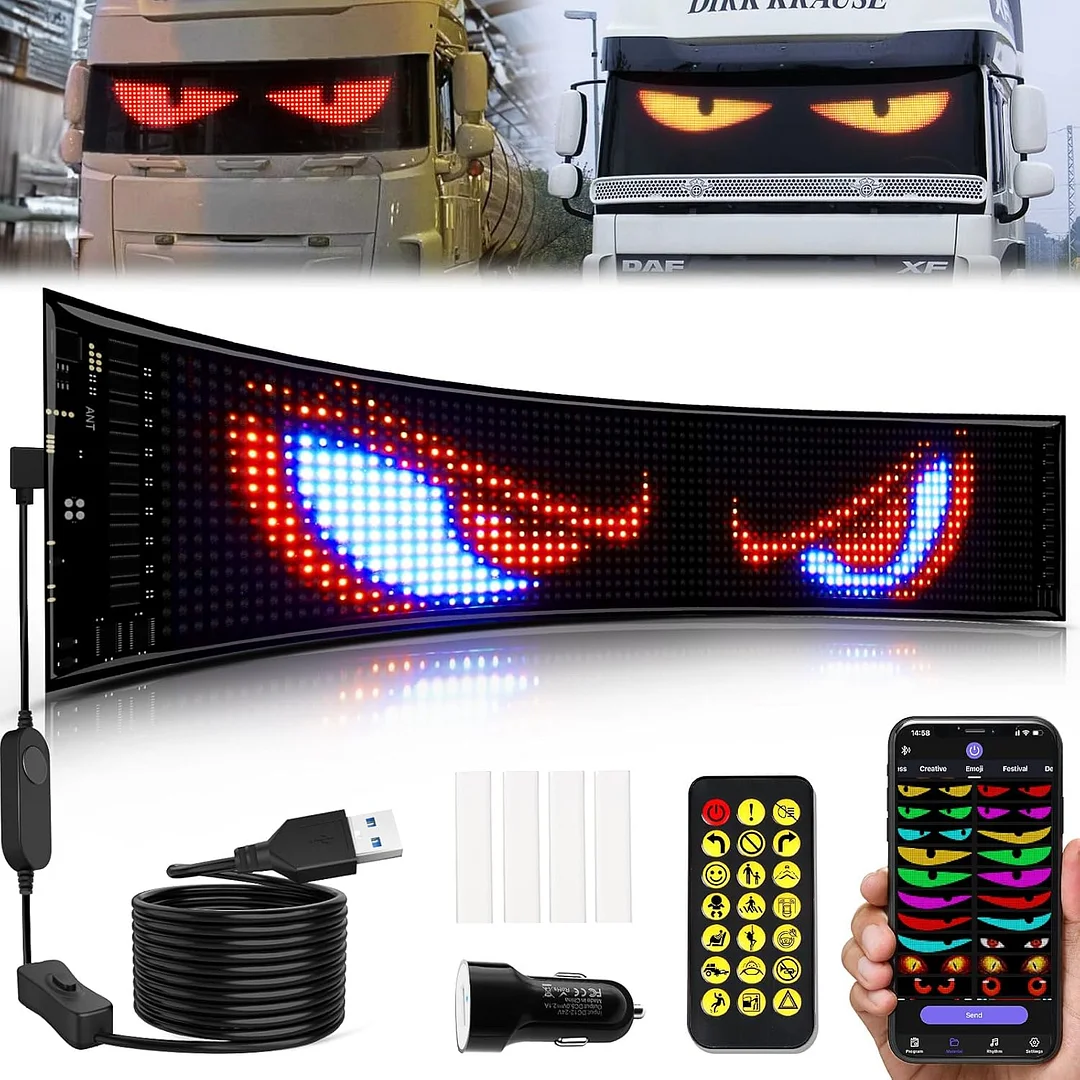 شاشة LED للسيارات، مع بلوتوث، والتحكم بالتطبيق，أضواء النيون المميزة للسيارات