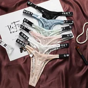 Cnneeds Low Waist Sexy Panties Women Thongs Letter G-string Sports Fitness Hollow Out T-back Female Lingerie Mesh Underpants Underwear