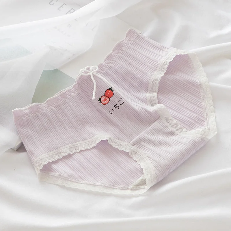 Women's Cotton Underwear Sexy Lace Panties Fashion Fruit Pattern Briefs Mid Waist Seamless Comfort Underpants Female Lingerie