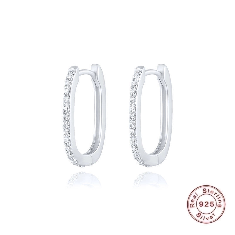 1 Pair 925 Sterling Silver Artificial Diamond U Shape Hoop Earrings