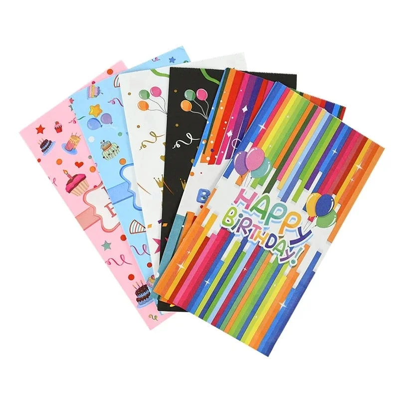 10pcs Happy Birthday Printed Kraft Paper Candy Bag Cookie Gift Packaging Bags Box Child Kids Birthday Party Supplies 24X13cm