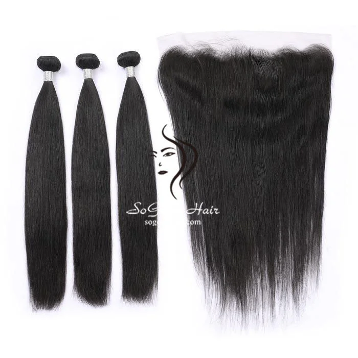 3 Bundles Straight With 13x4 Lace Frontal 12A+ Virgin Human Hair