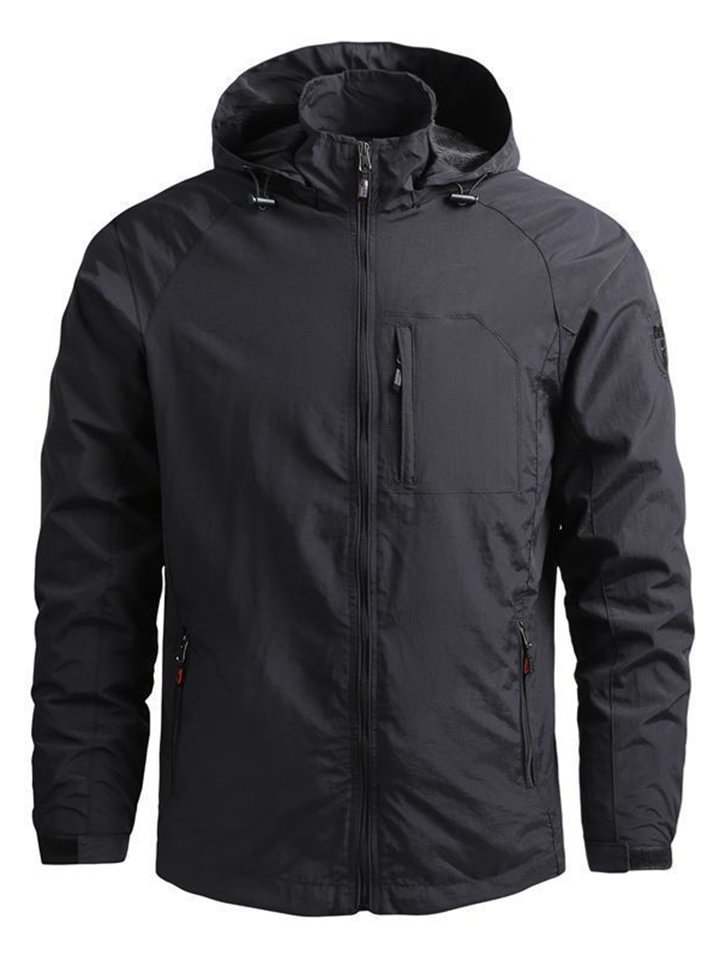 Men's Casual Hooded Solid Color Sports Jacket