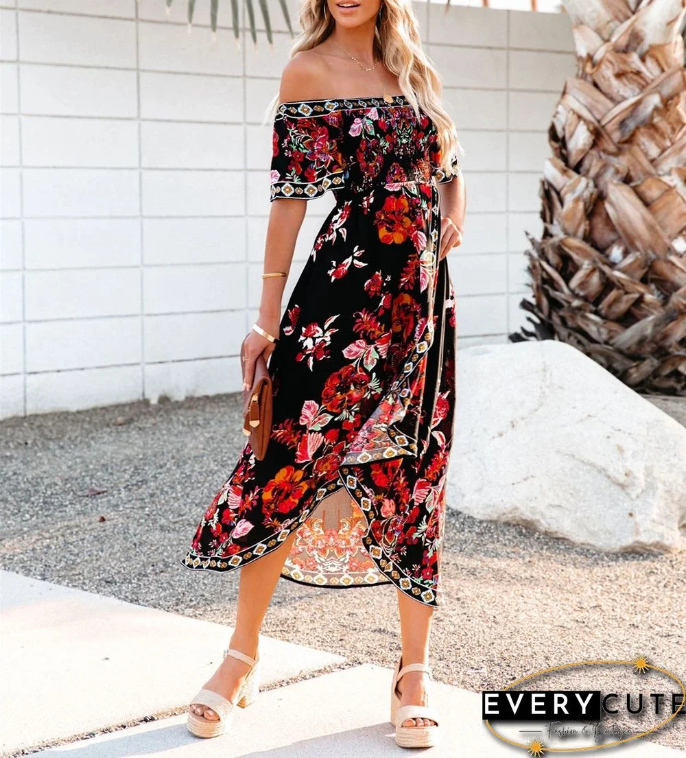 Irregular Dress With Shoulder Print