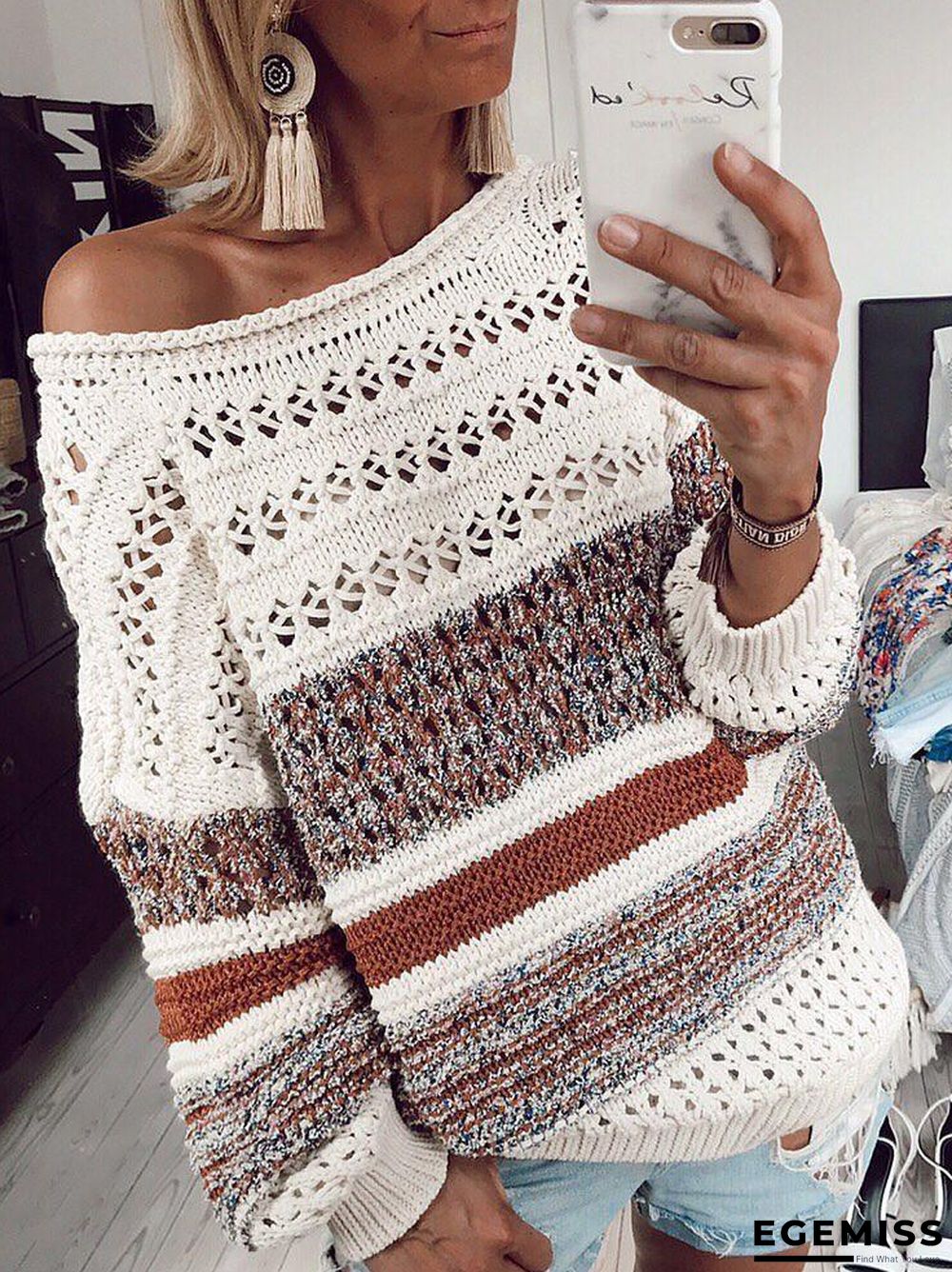 Casual Round Neck Cotton-Blend Sweaters | EGEMISS