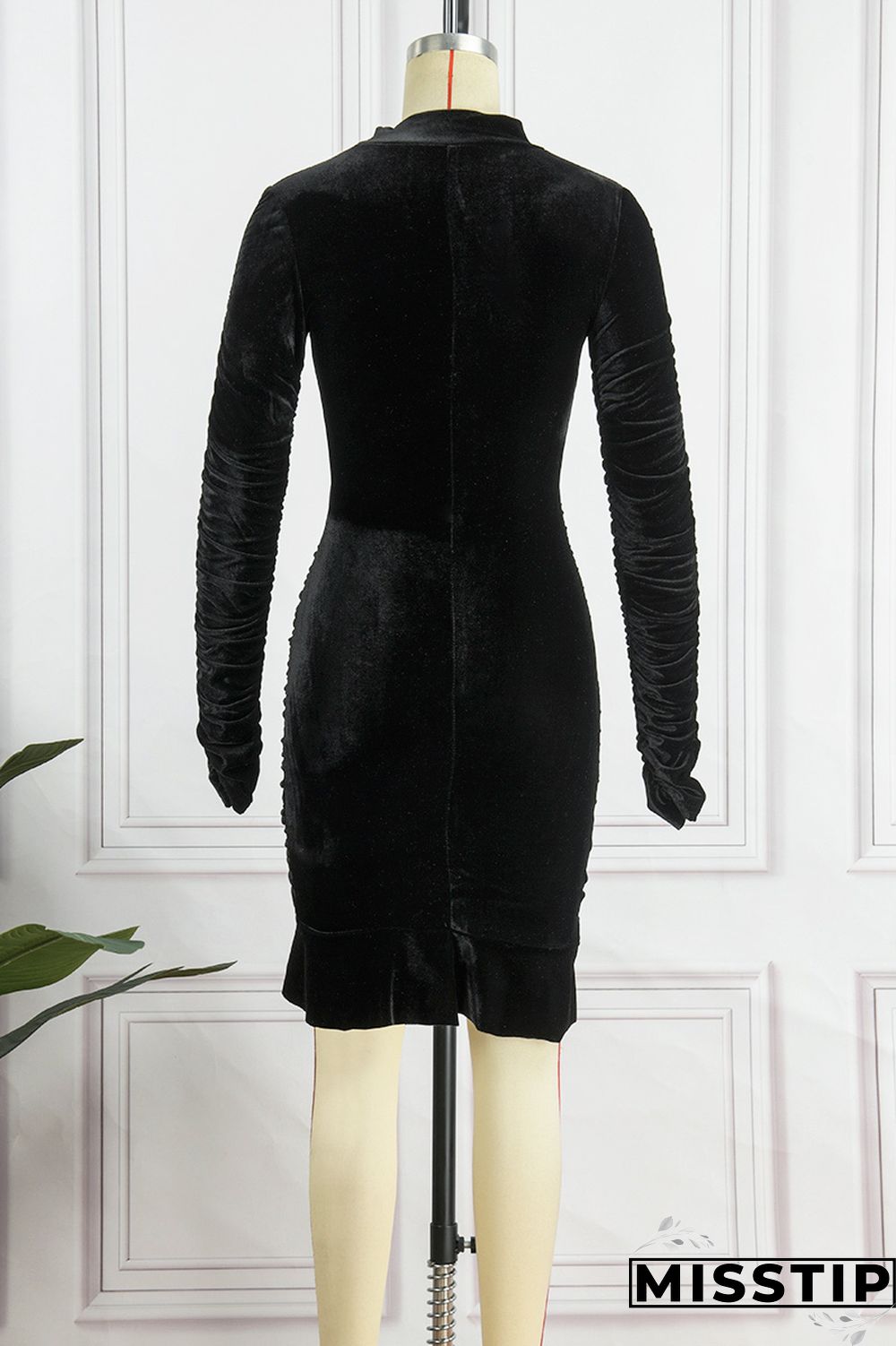 Pink Casual Solid Draw String Frenulum Fold Turtleneck Long Sleeve Dresses