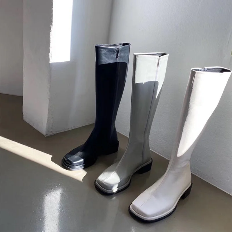 Women's Knee High Boots Soft PU Women Long Boots Slip On  Woman Boot Thick Platform Round Toe Female Shoes Autumn Winter 2022