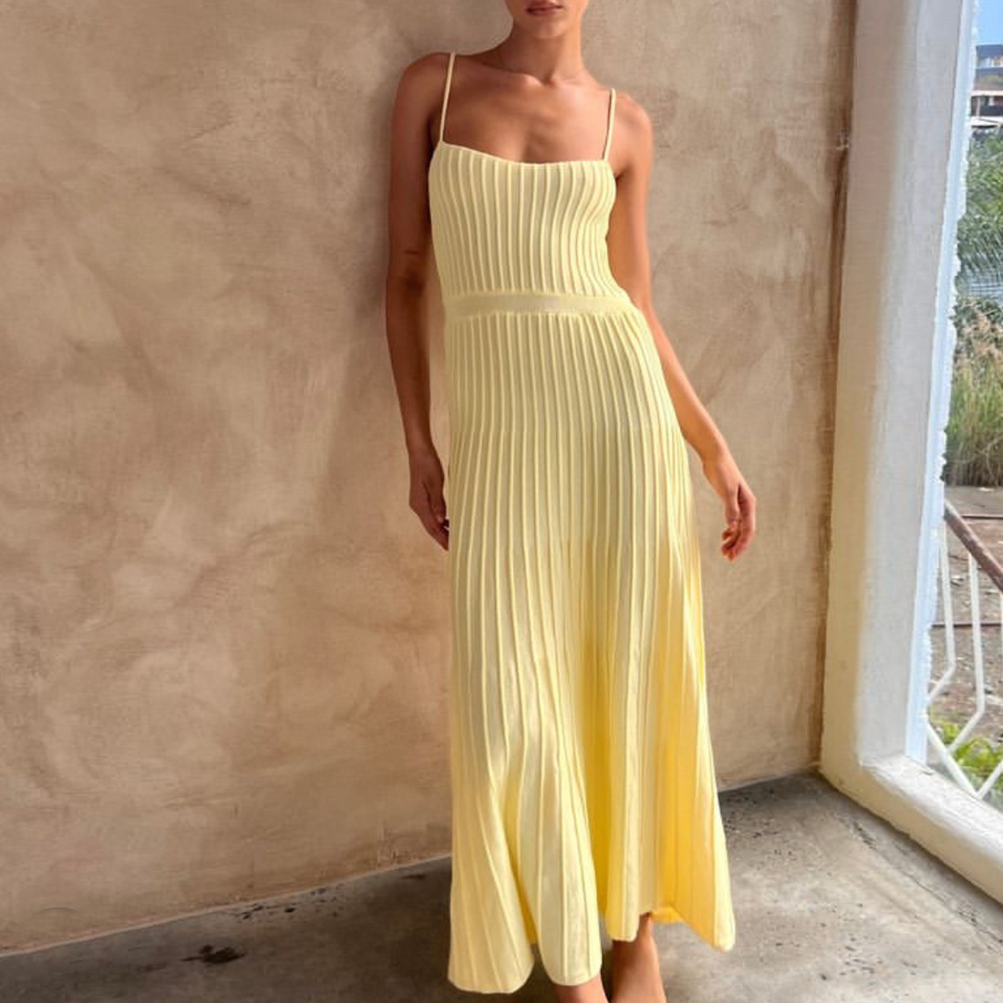 Ootddress Backless Ribbed Maxi Dress For Women Summer New Holiday Party Stretch High Waist Bodycon Maternity Dresses Knit Sundress