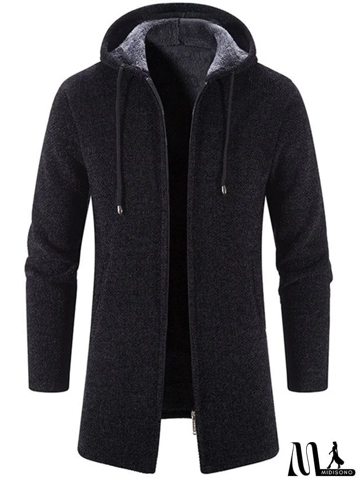 Men's Autumn Winter Stylish Hooded Warm Plush Zip Knitted Coat