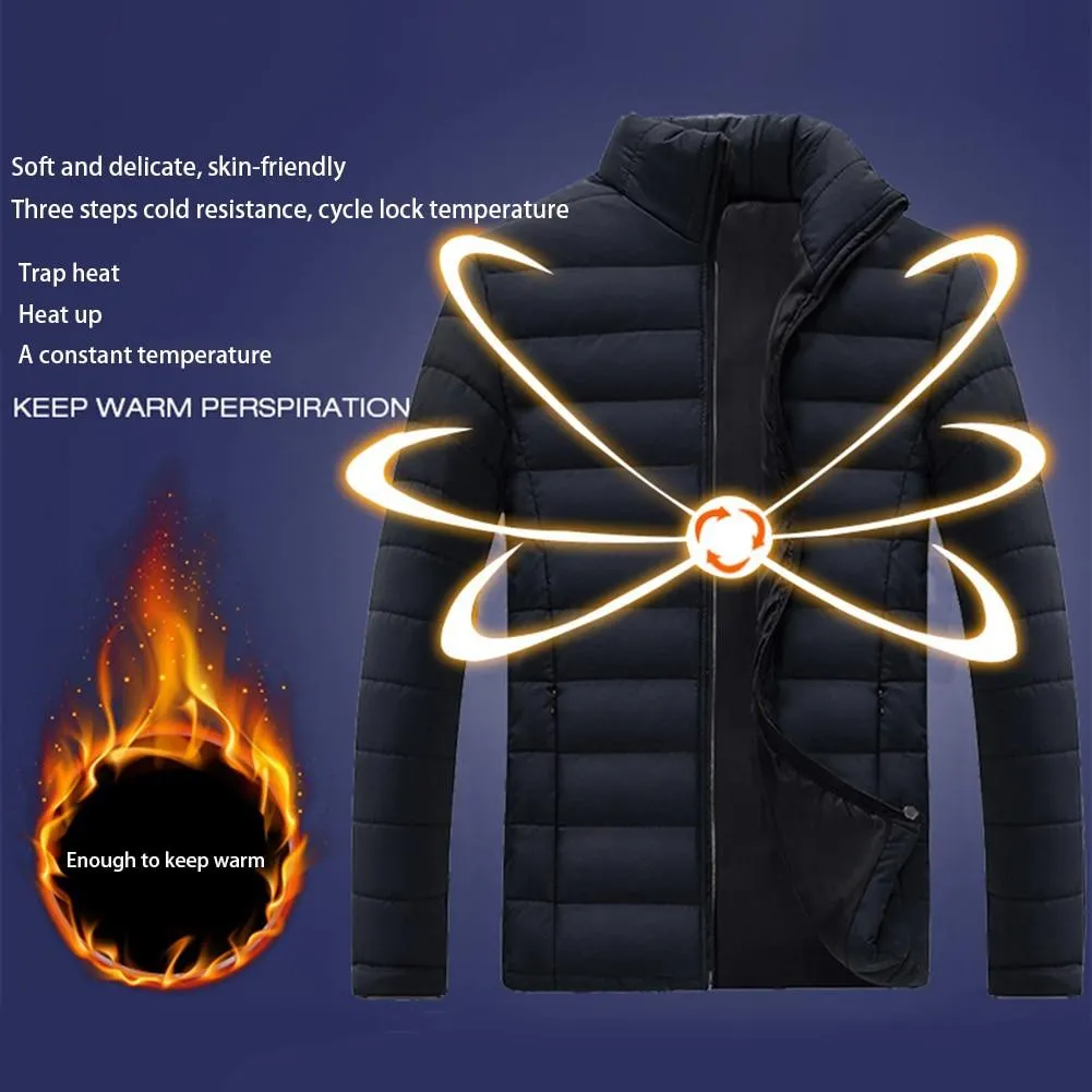 Plus Size Men Solid Color Stand Collar Long Sleeve Cotton-Padded Coat Outwear Perfect Gift Suitable For Casual Occasions Daily