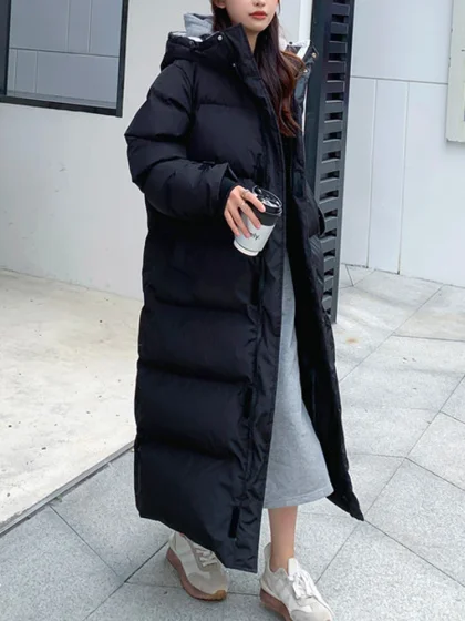 Hyhis Long Parkas Women Oversized Down Padding Coats Female Winter Fashion Thick Warm Jackets Ladies Casual Loose Hooded Outerwears