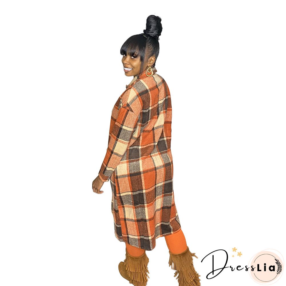Classic Plaid Single-breasted Woolen Coat