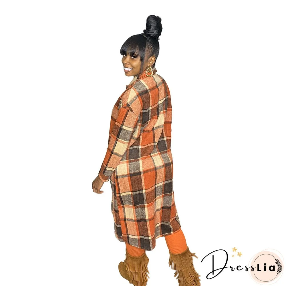 Classic Plaid Single-breasted Woolen Coat