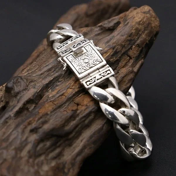 925 Silver Retro Simple Stylish Plug Totem Men's Bracelet