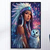 Beauté Indienne Et Hibou Blanc-Percer Rond Peinture Diamant-40 * 60CM (Grande Taille)