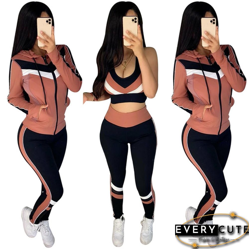 Women Fashion Sports Suits Running Wear Gym Clothes Vest Top / Pants/ Coat 3pcs Set