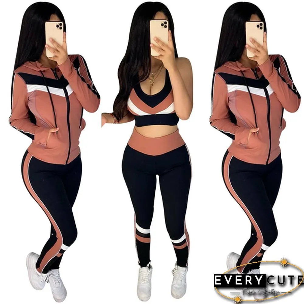 Women Fashion Sports Suits Running Wear Gym Clothes Vest Top / Pants/ Coat 3pcs Set