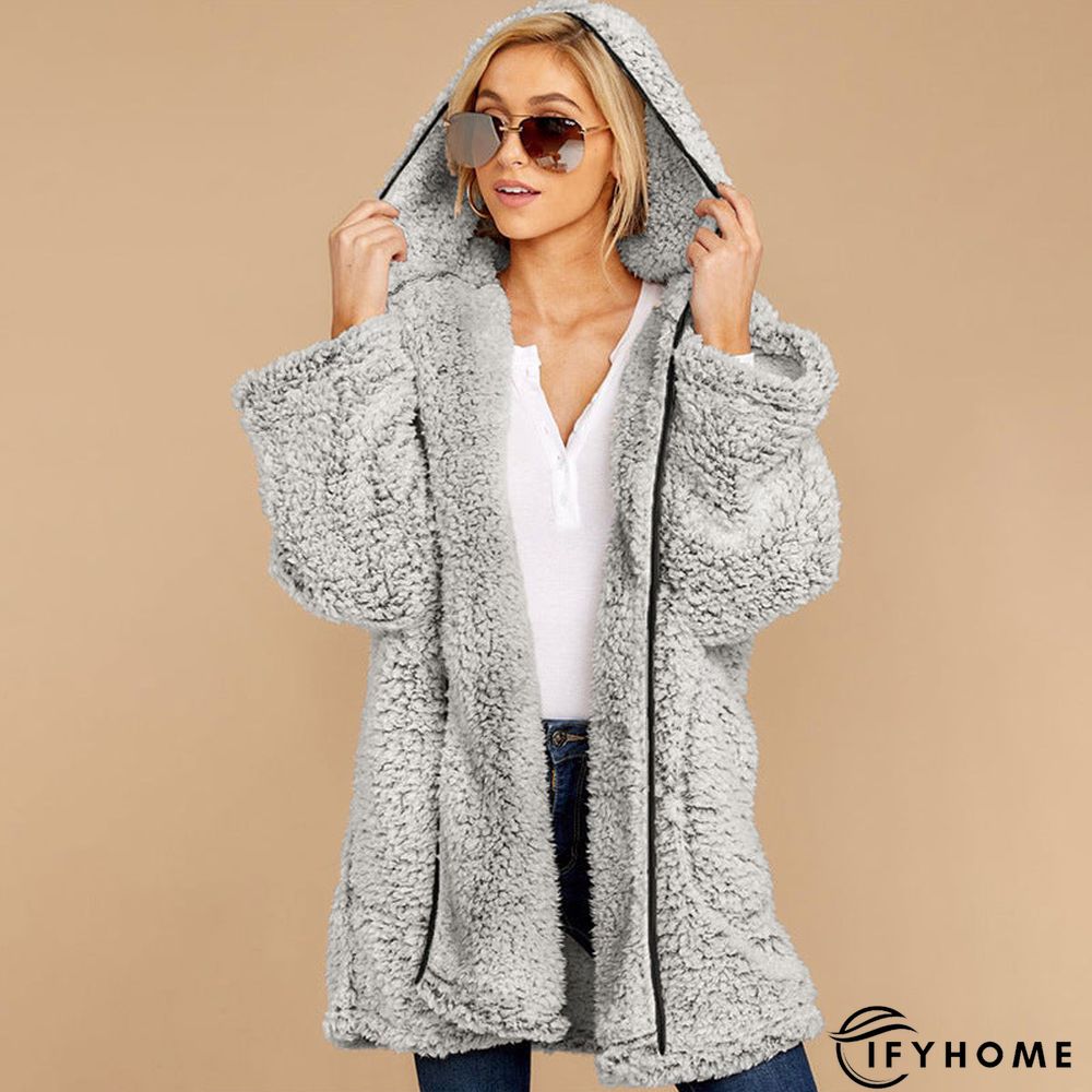 Fleece Thickened Hooded Jacket Women's Mid-length Loose Casual Jacket | IFYHOME