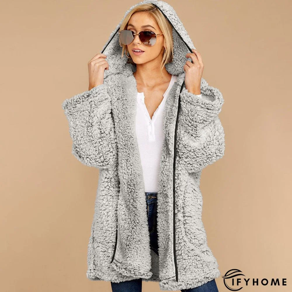 Fleece Thickened Hooded Jacket Women's Mid-length Loose Casual Jacket | IFYHOME