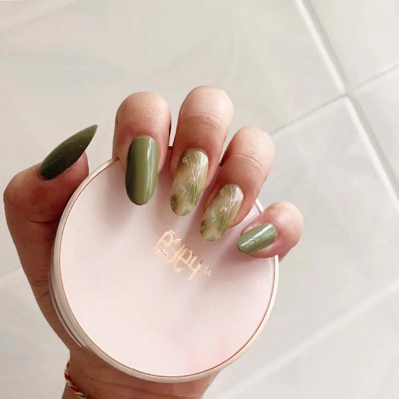 24pcs false press on nails pink color oval head Mid-length Wear  Finished product wearable full cover fake nail tips for girls 515-Nail Inspo