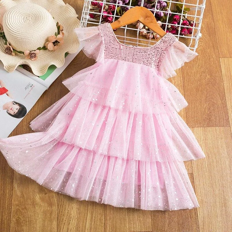 Baby Girl Summer Princess Dress Mesh Chiffon Cake Layers Tutu Outfit  Birthday Party  Dresses Children Clothing Casual Wear