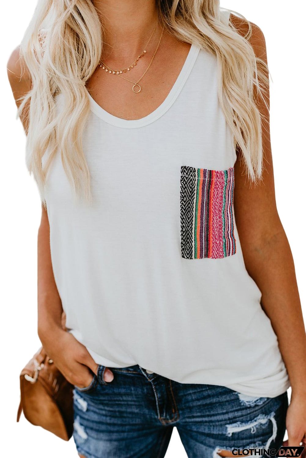 Casual Women Tank Top with Multicolor Pocket