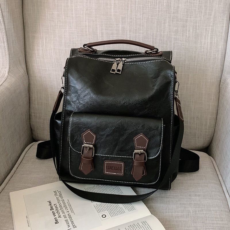 Large Capacity Women's Cool Backpacks KFOS46 Leather Shoulder School Bags