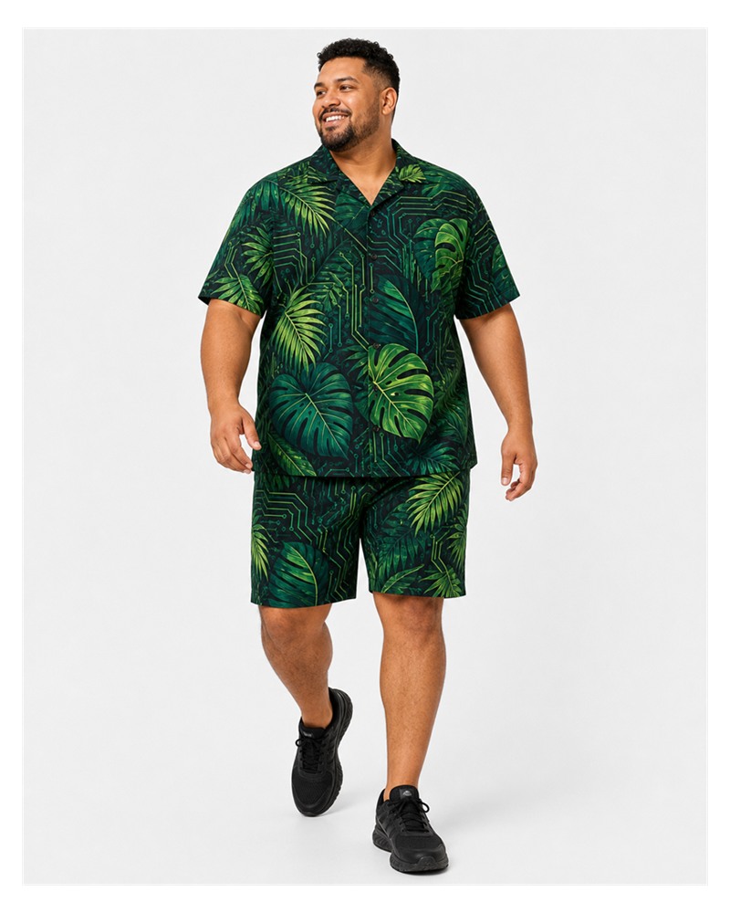 Big & Tall Rainforest Circuit Digital Print Short Sleeve Shirt and Shorts Set