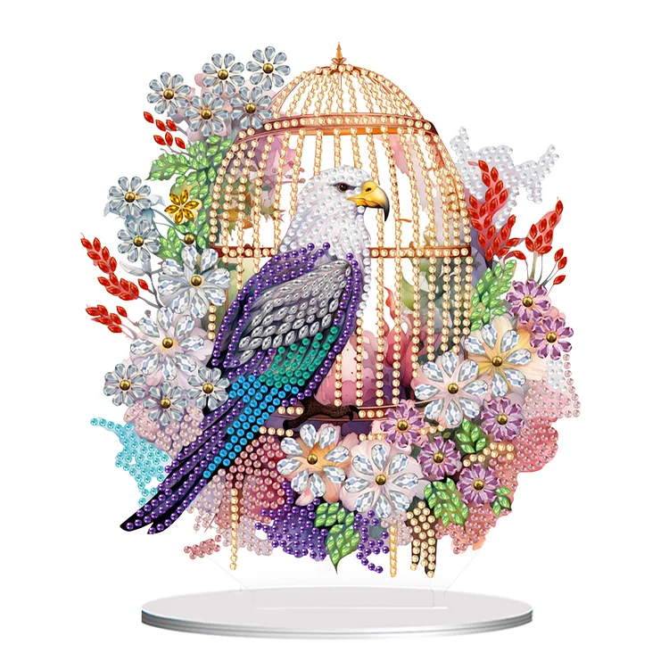 Acrylic Flowers Bird Cage Diamond Painting Desktop Ornament Kit for Office Decor