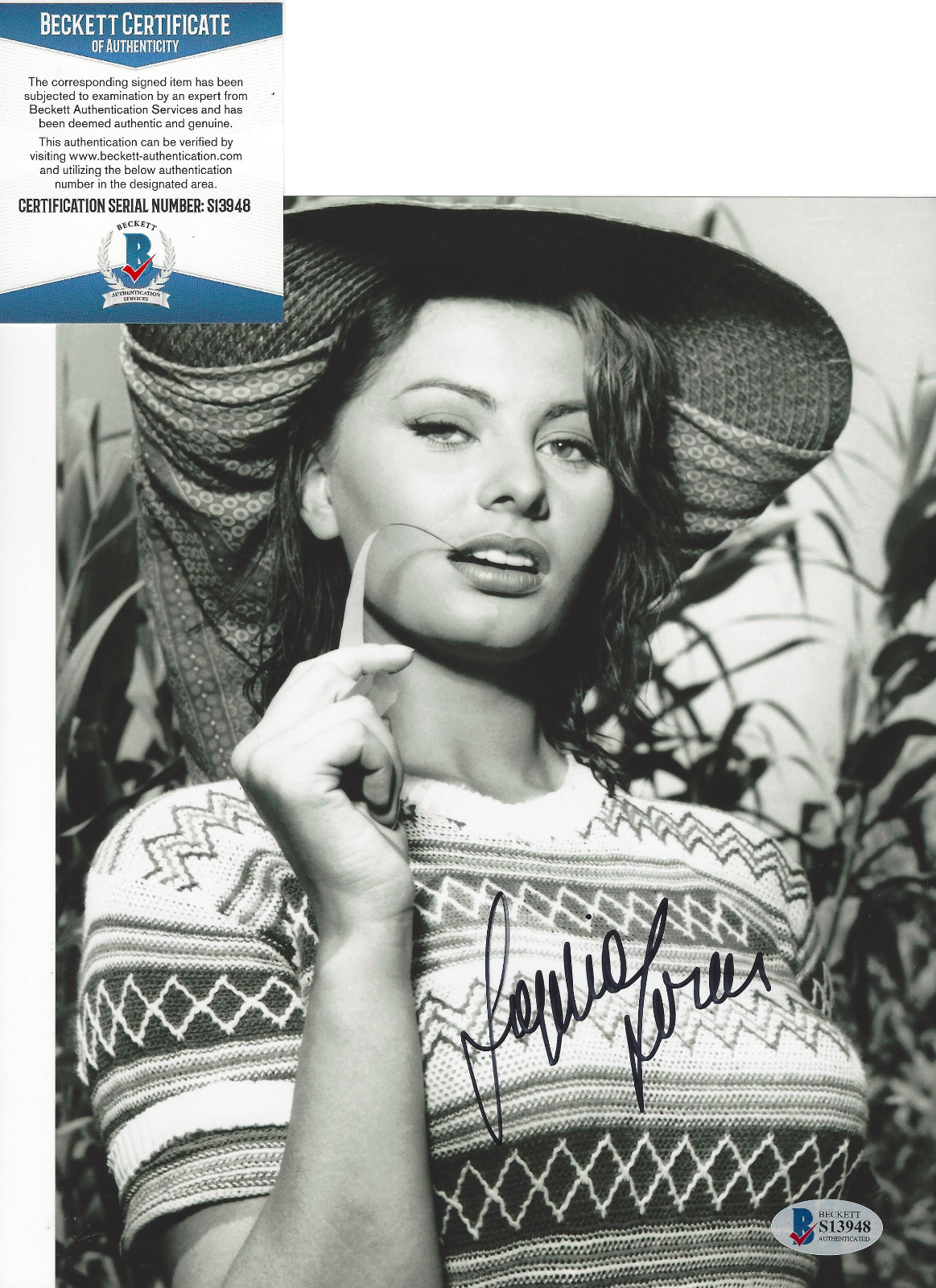 SOPHIA LOREN HAND SIGNED 8x10 Photo Poster painting 4 ITALIAN SEXY ACTRESS MODEL BECKETT COA BAS