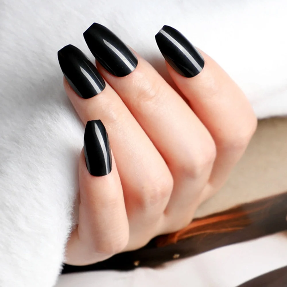 24Pcs Shiny Artificial Fake Nails With Jelly Glue Off White Short Ballerina Coffin False Nails Press On Finger Tip Manicure Tool-Nail Inspo