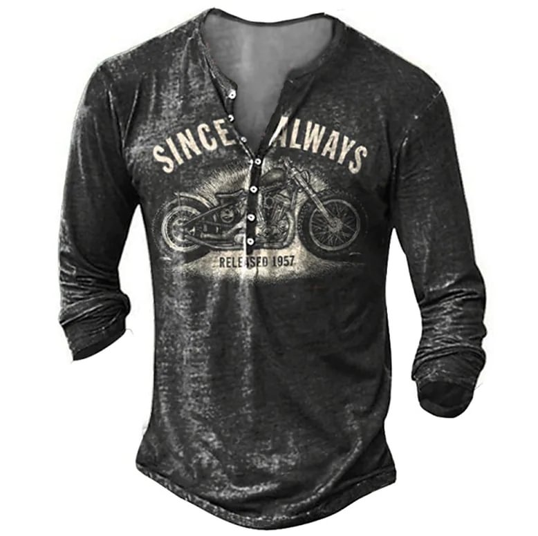 Men's 3D Print Graphic Vintage Henley Casual Button-Down Long Sleeve T-Shirt