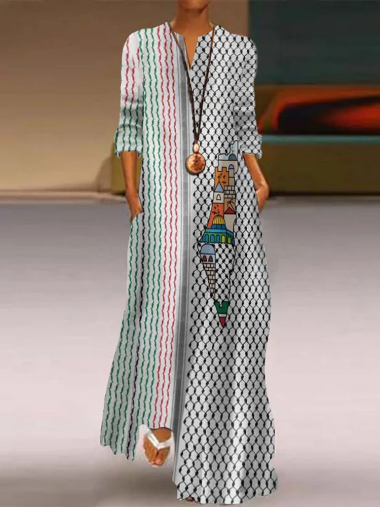 Palestine Shemagh Inspired Tassels Flowy Maxi Dress