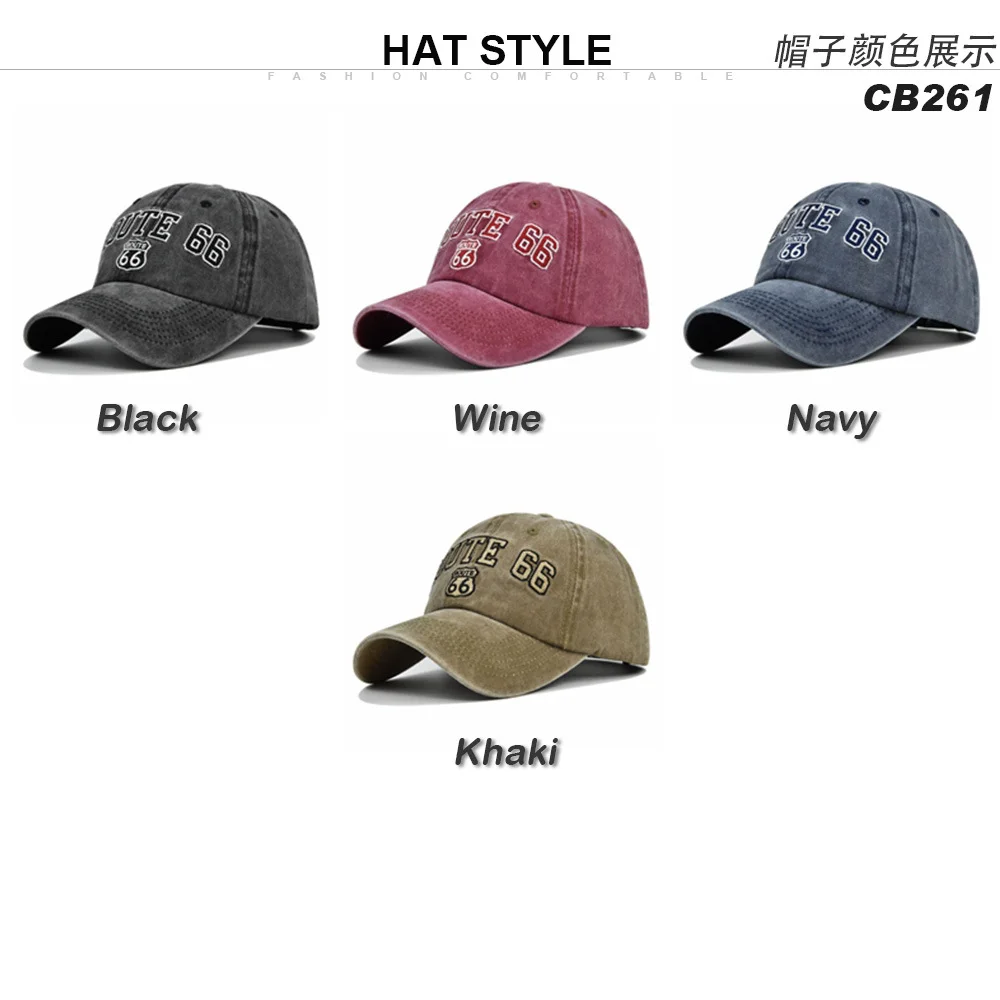 ROUTE 66 Embroidered Denim Washed Baseball Cap-inspireuse