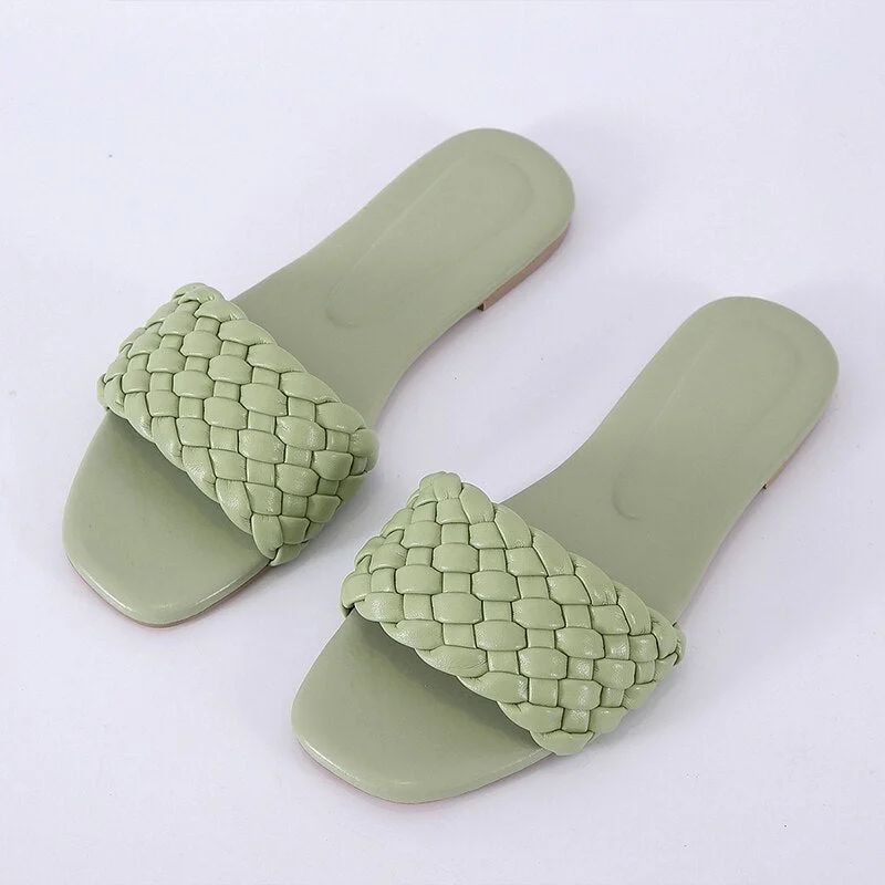 High Quality Casual Women Slipper Weave Home Ladies Flat Sandal Summer Comfortable Round Head Toe Solid Color Daily Women Shoes