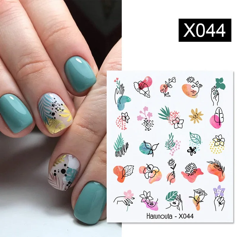 Harunouta Autumn Flowers Leaves Line Patter Nails Sticker Nail Art Decorations Decals Water Transfer Slider Foil Manicures Wraps-Nail Inspo