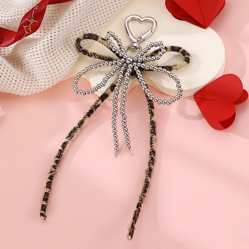 Sweet Cherry Heart Shape Bow Knot Artificial Pearl Alloy Polyester Bag Pendant Keychain